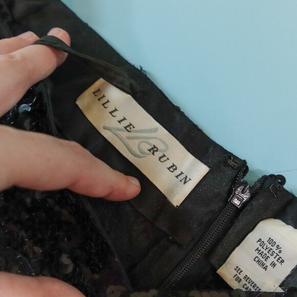 Vintage 80s Lillie Rubin Black Sequin Sleaze Goth Sheath Dress Size Large - Picture 3 of 8